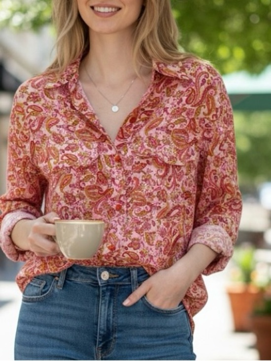 Zara Tops - Zara Pink Paisley Print Sheer Button Down Blouse NWT Size S